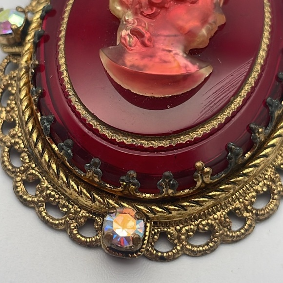 Western Germany glass cameo filigree necklace A17 🔥 - Picture 5 of 7